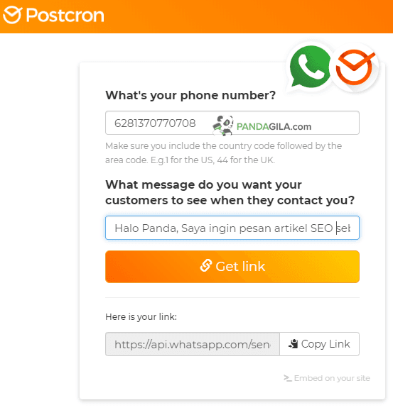 Cara mudah membuat link WhatsApp degnan Postcron