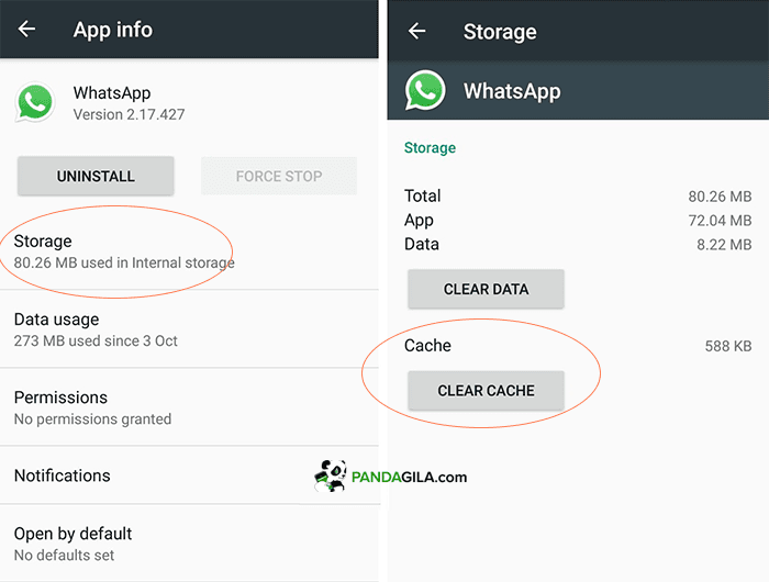 Clear cache WhatsApp untuk mengembalikan kontak Whatsapp yang hilang