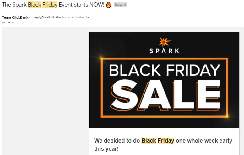 Contoh seasonal promo email Black Friday