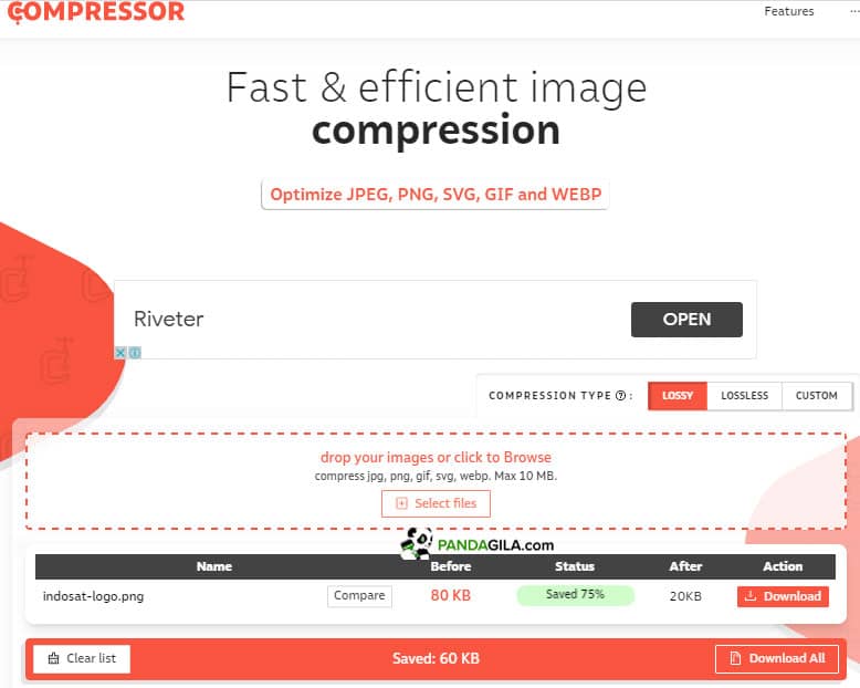 Optimasi gambar dengan Compressor.io