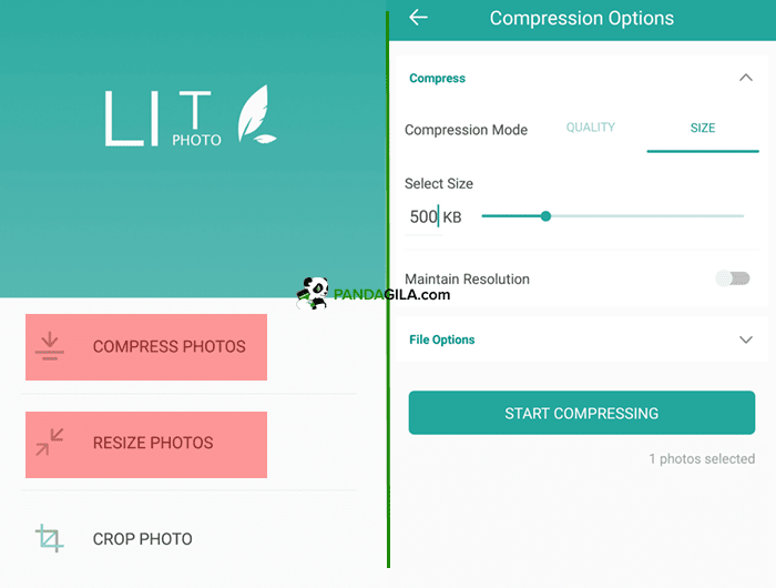 Kompres foto menggunakan aplikasi Android Lit Photo
