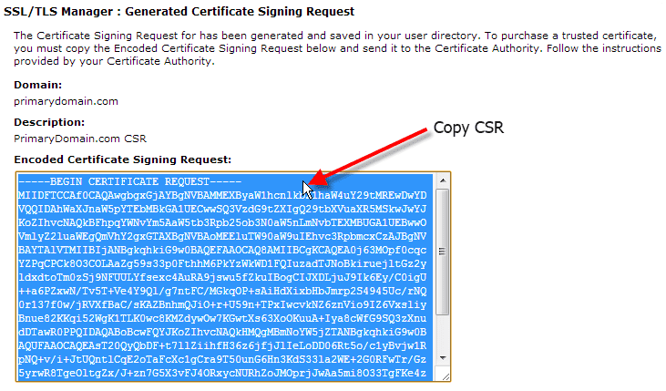 Copy Encoded CSR untuk menghaslkan SSL Certificate