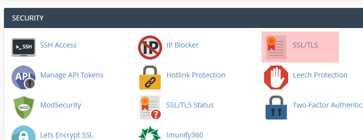 Menu SSL/ TLS di cPanel Hosting