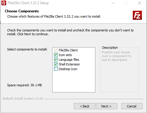 Menentukan komponen instalasi File Zilla