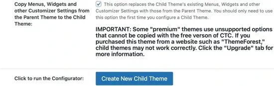 Jalankan konfigurasi untuk mengaktifkan Child Theme